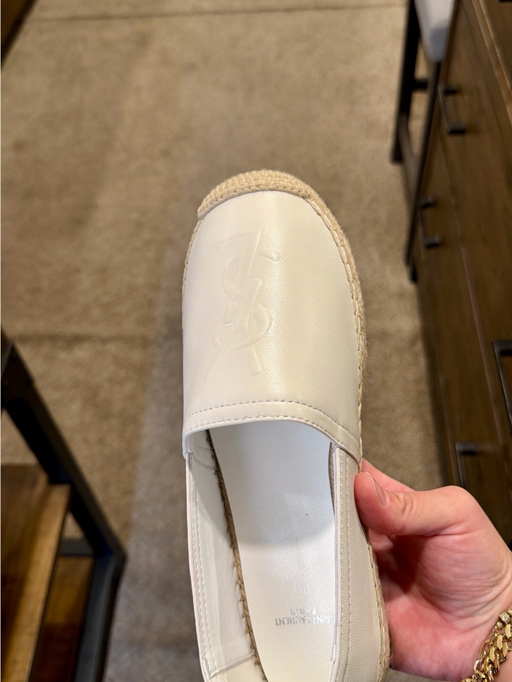 Yves Saint Laurent White Leather Espadrille Slip-On